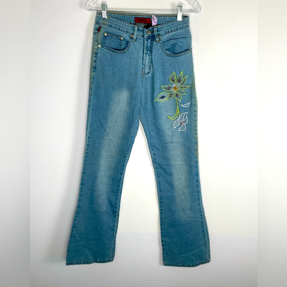 Vintage Empathy Jeans Y2K 90s Bead Floral Embroidered Jeans Denim Size 4